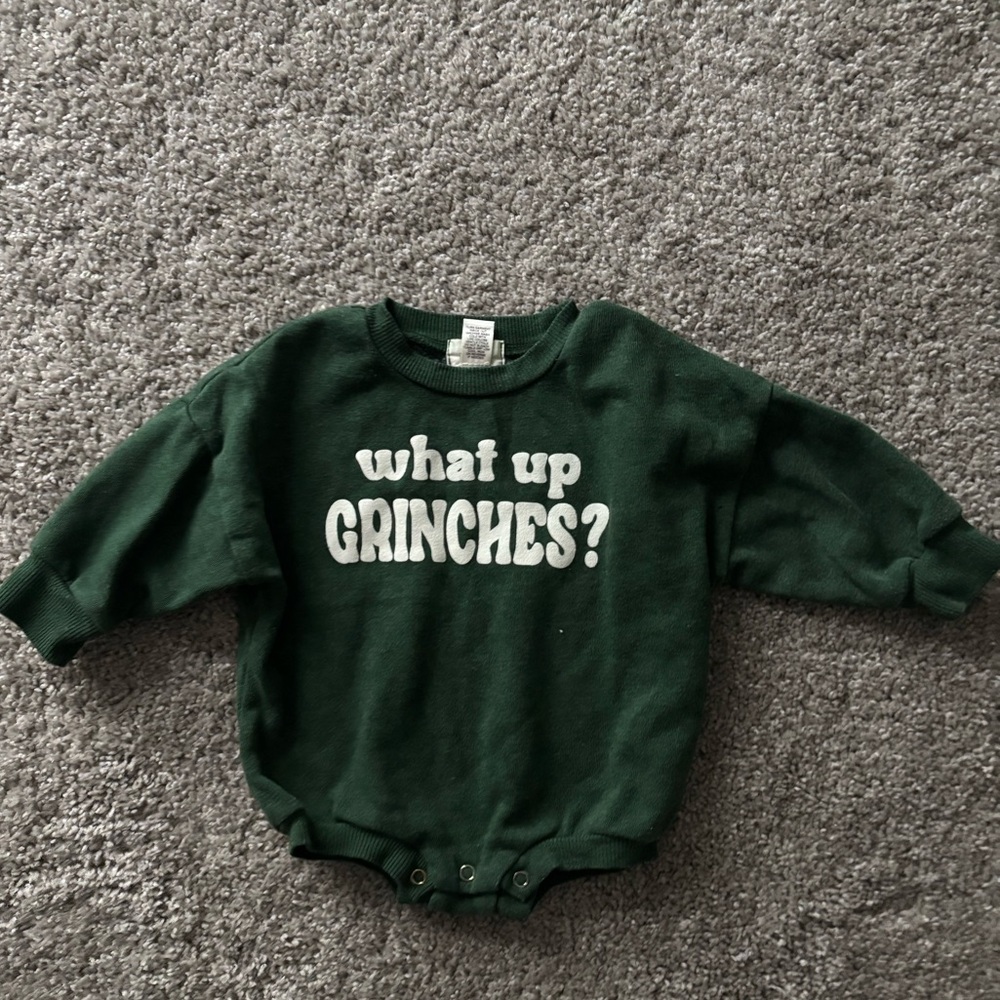 Tullabee Green Baby’s One Piece - 'What Up Grinches?'